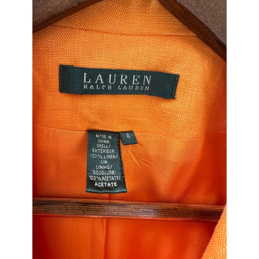 Lauren Ralph Lauren 100% Linen 3-Button Orange Blazer Jacket Women's Size 4 - Picture 10 of 13